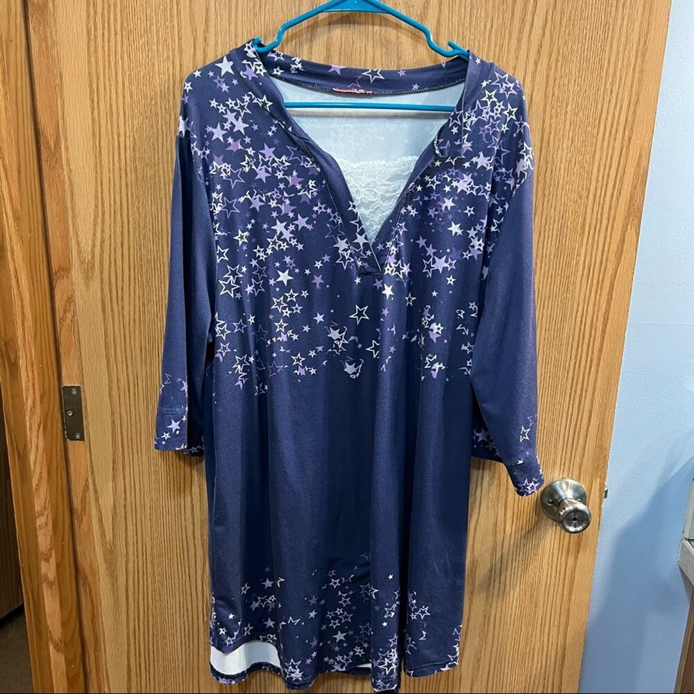 Simply Aster Purple Starstruck Tunic Top Women's Plus Size 1X Lace Neckline